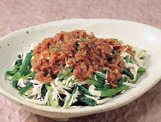 小松菜とササミの梅ソース和えレシピ写真