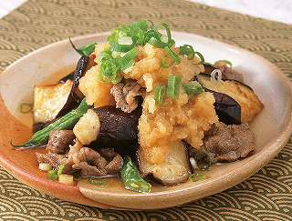 なすびと牛肉のみぞれあんかけレシピ写真