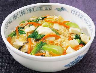 豆腐とチンゲン菜の中華丼レシピ写真
