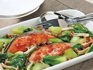 鮭の中華風レンジ蒸しレシピ写真