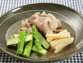 豚肉とグリーンアスパラの煮物レシピ写真