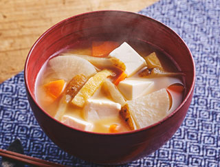 豆腐入り根菜のみそ汁レシピ写真