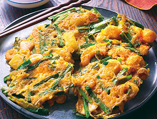 海鮮キムチーズチヂミの写真